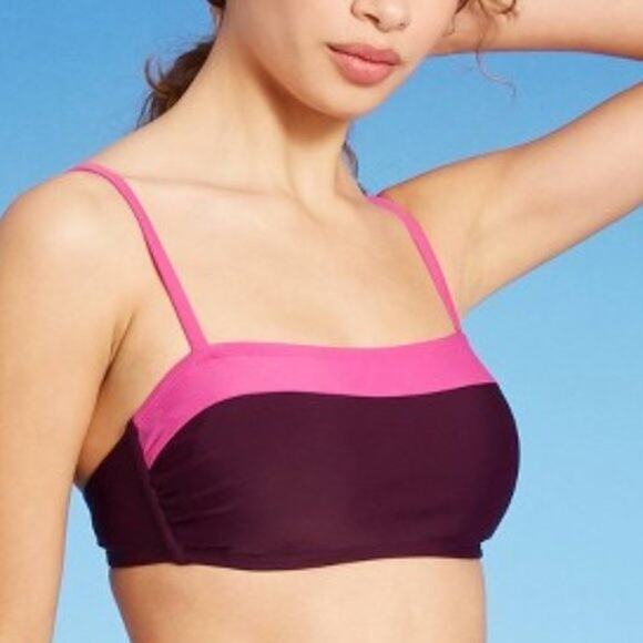 Kona Sol Bandeau Bikini Top Women's Colorblock Pink Burgundy L 12-14 Removable - Picture 6 of 11
